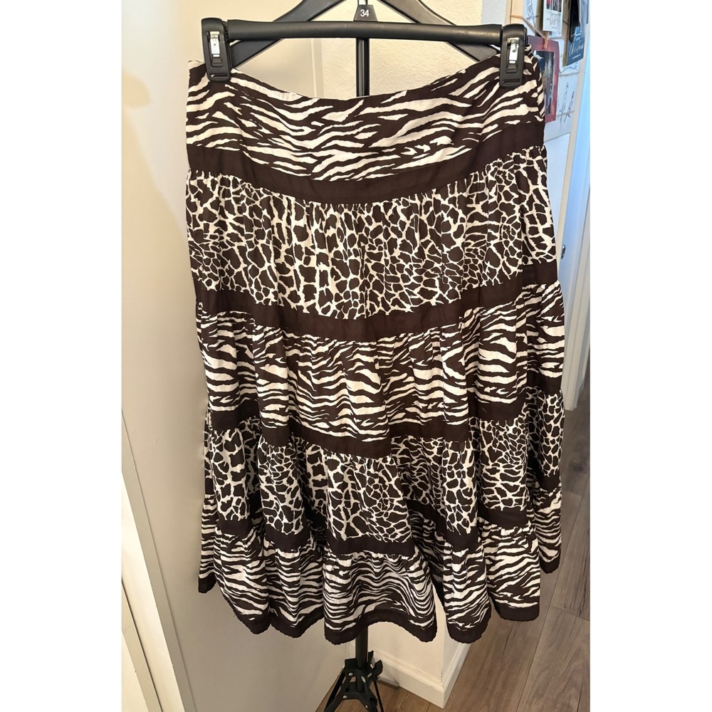 Jones New York Signature Animal Print Tiered Midi Skirt Brown Zebra Giraffe 10 - Picture 3 of 6